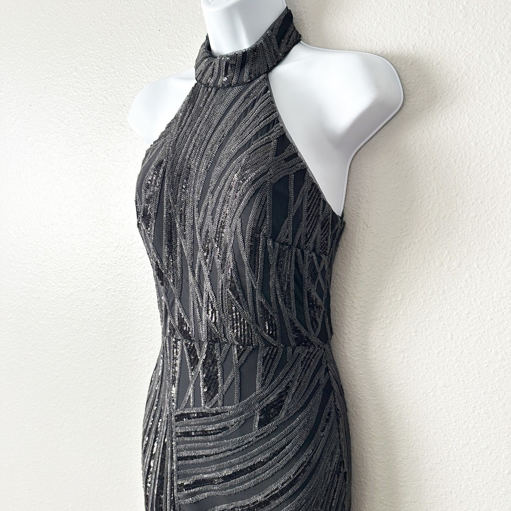 AQUA Sequin Argyle Halter Neck Floor‎ Length Trumpet Mermaid Gown Dress Size 2 - Picture 6 of 14